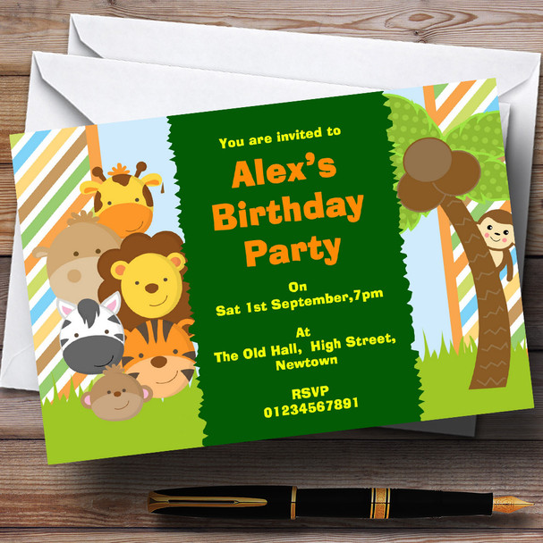 Cute Little Jungle Animals Theme Personalized Birthday Party Invitations