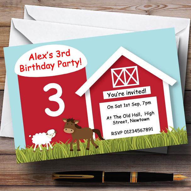 Barnyard Animals Farm Theme Personalized Birthday Party Invitations