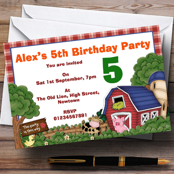 Farmyard Farm Animals Theme Personalized Birthday Party Invitations