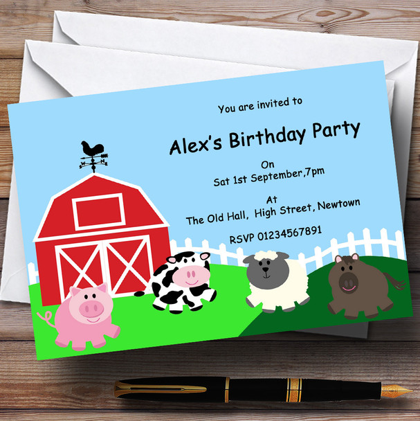 Barnyard Farm Animals Theme Personalized Birthday Party Invitations