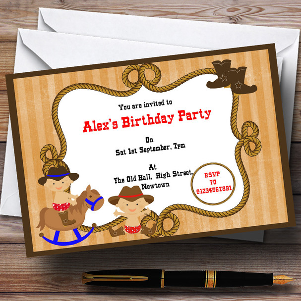 Western Cowboy Theme Personalized Birthday Party Invitations