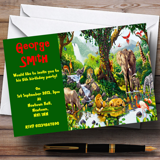 Green Jungle Animals Personalized Children's Party Invitations