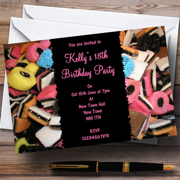 Liquorice Allsorts Pink Personalized Children's Party Invitations