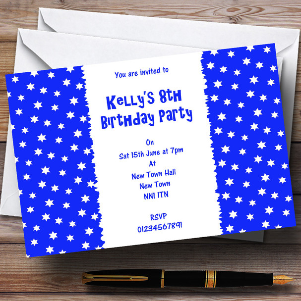 Blue & White Stars Personalized Children's Party Invitations