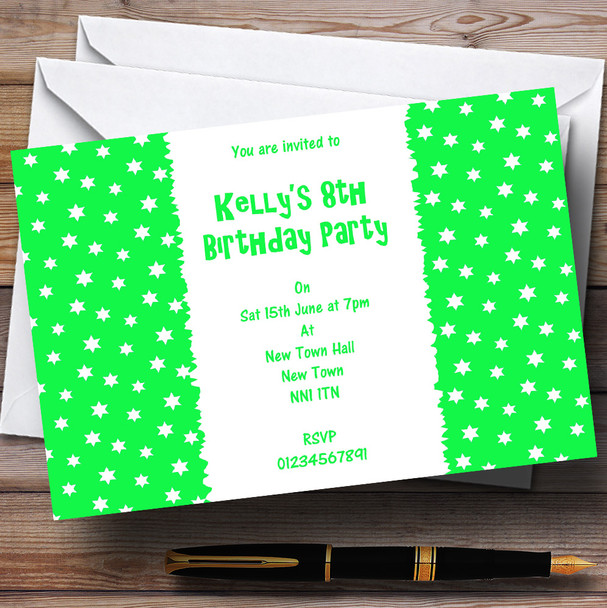 Green & White Stars Personalized Children's Party Invitations