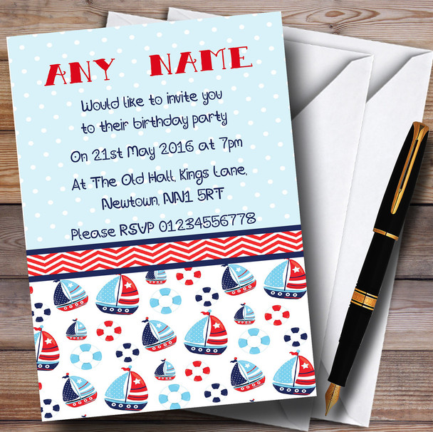 Nautical Boat Sailor Sea Personalized Children's Birthday Party Invitations