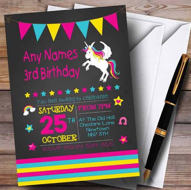 Chalk Pink Unicorn Children's Birthday Party Invitations