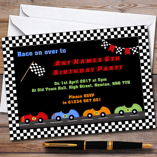 Chequered Racing Flag Car Children's Birthday Party Invitations