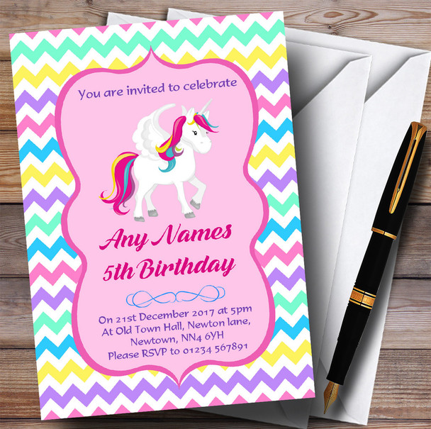 Colourful Chevrons Unicorn Children's Birthday Party Invitations