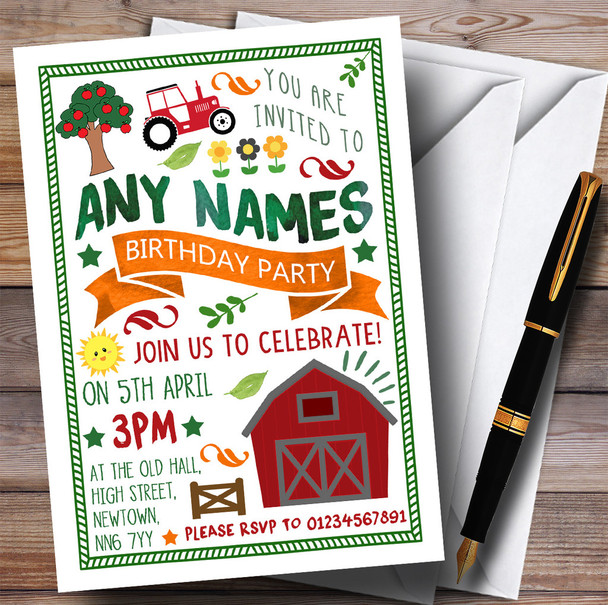 Country Farm Tractor Children's Birthday Party Invitations