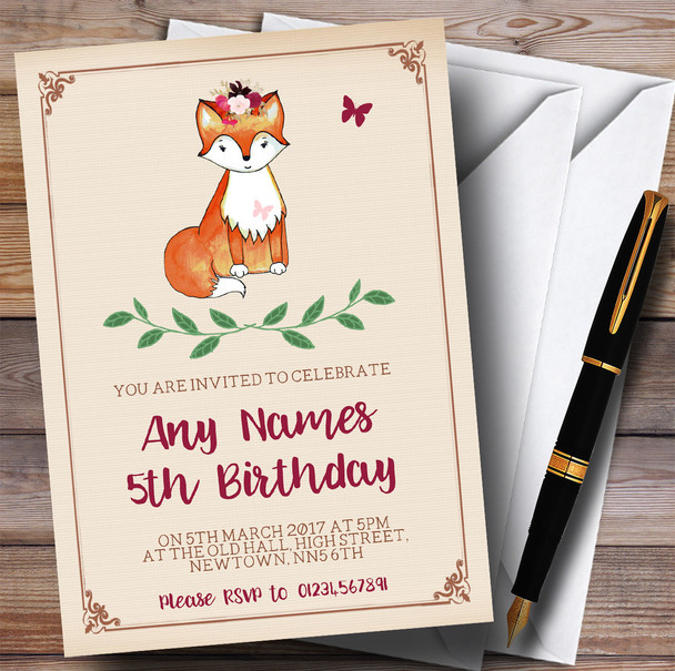 Cute Woodland Fox Children's Birthday Party Invitations