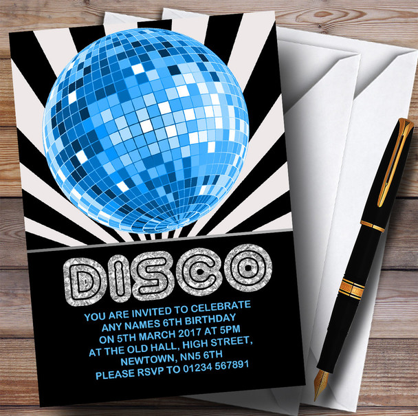 Disco Ball Blue Children's Birthday Party Invitations