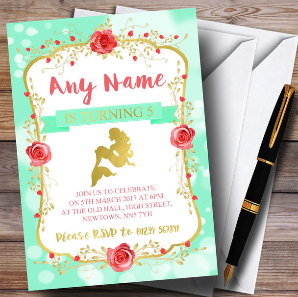 Green Mermaid Children's Birthday Party Invitations