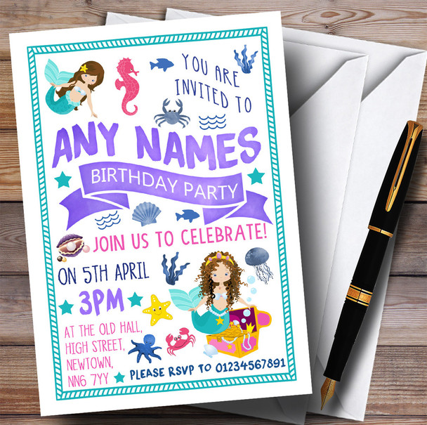 Mermaid Under The Sea Children's Birthday Party Invitations