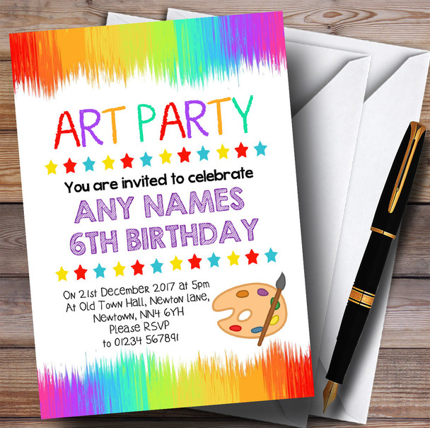 Paint Strokes Art Party Children's Birthday Party Invitations