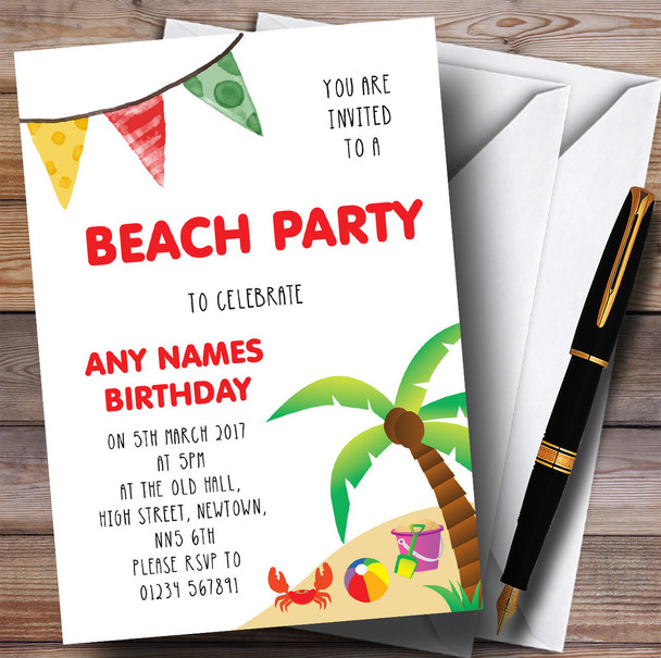 Palm Tree Beach Party Children's Birthday Party Invitations