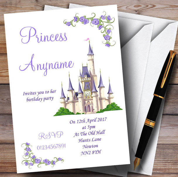Purple Princess Castle Children's Birthday Party Invitations