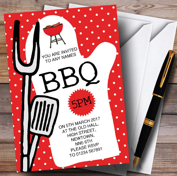 Red Spotty BBQ Grill Children's Birthday Party Invitations