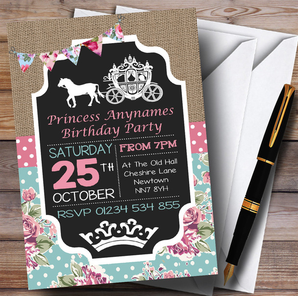 Shabby Chic Vintage Princess Children's Birthday Party Invitations