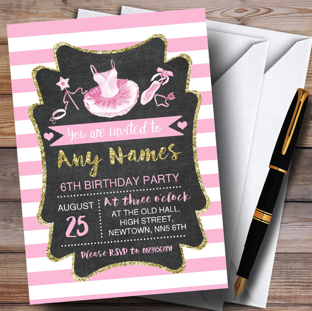 Silver & Pink Chalk Ballerina Ballet Children's Birthday Party Invitations