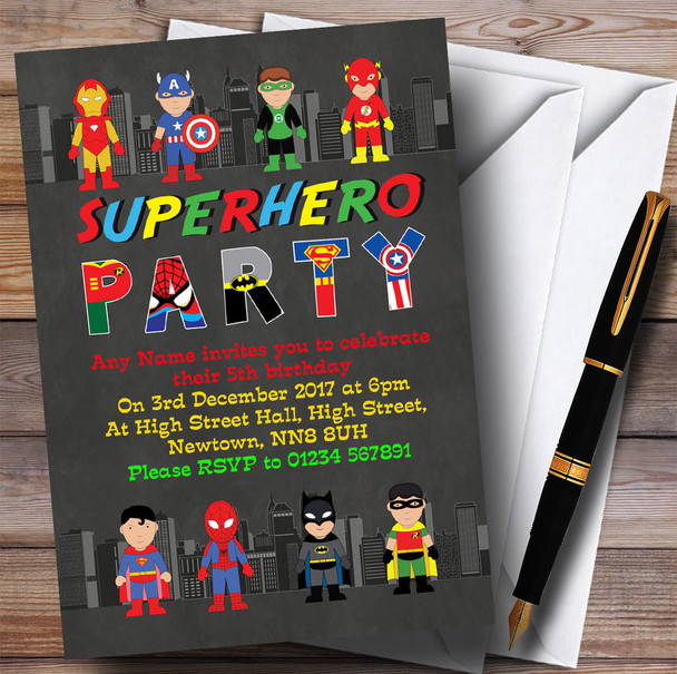 Skyline Superhero Children's Birthday Party Invitations