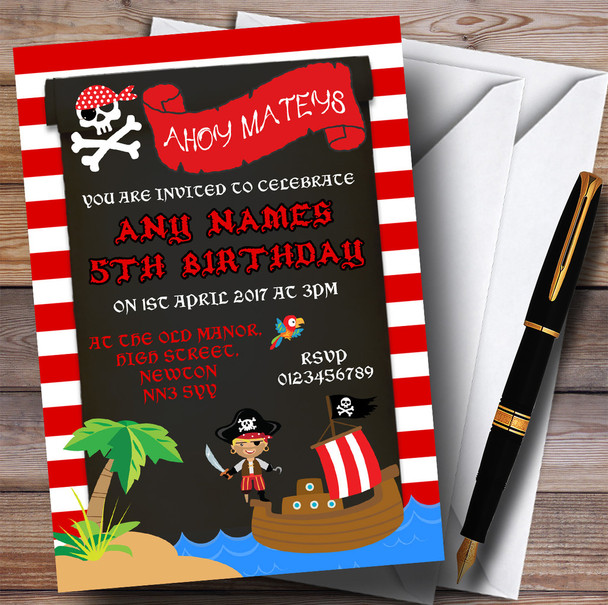 Stripy Red Boys Pirate Children's Birthday Party Invitations