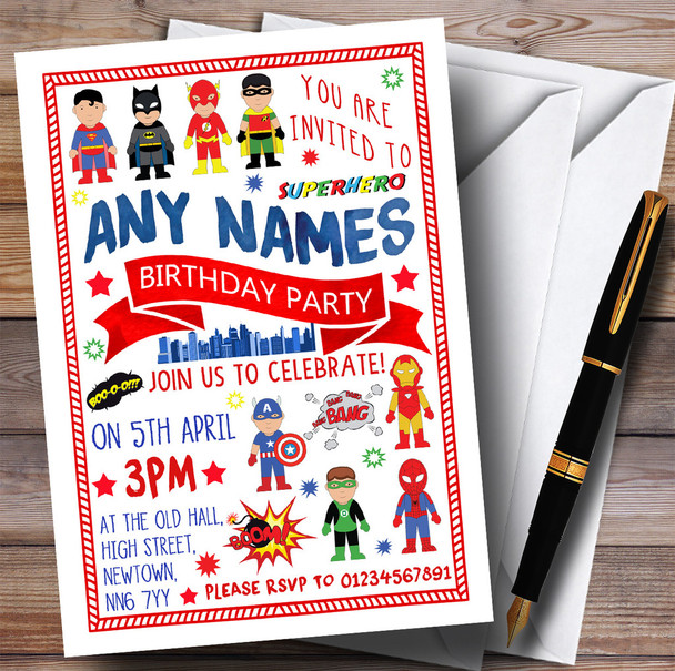 Superhero Comic Children's Birthday Party Invitations