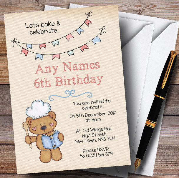 Teddy Bear Cake Baking Children's Birthday Party Invitations