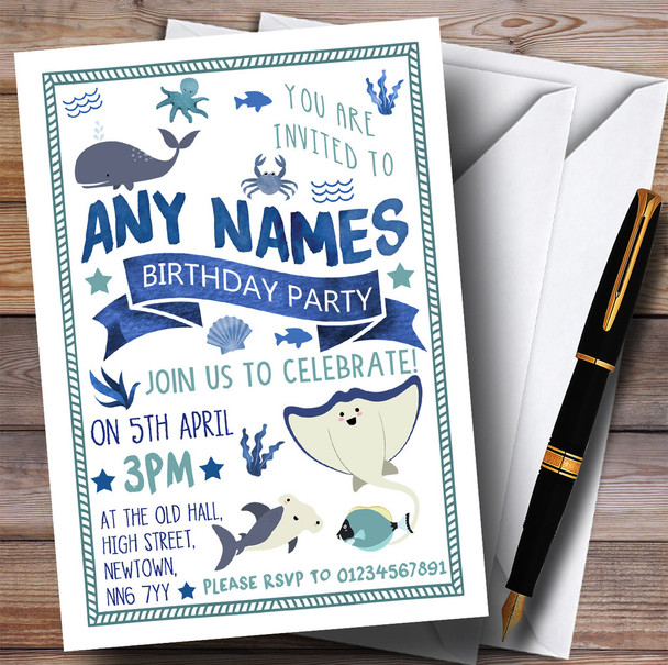 Whale Shark Fish Ocean Under The Sea Children's Birthday Party Invitations