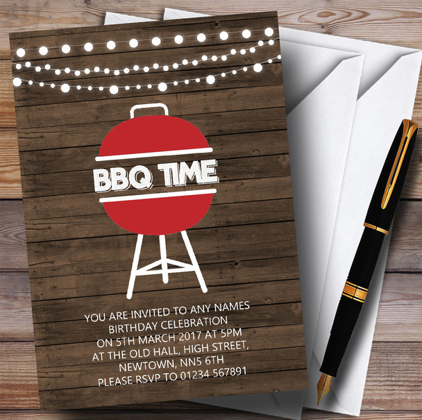 Wood BBQ Time Children's Birthday Party Invitations