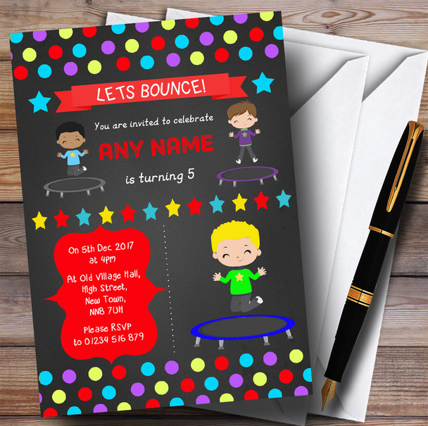 Boys Chalk Polkadot Trampoline Children's Birthday Party Invitations