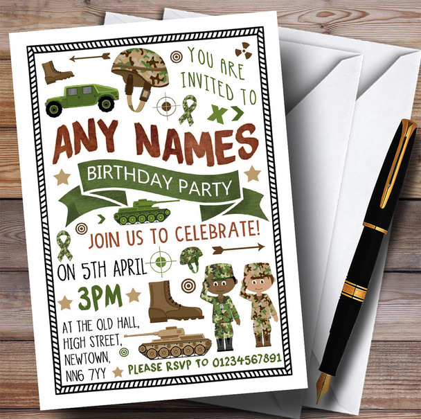 Camouflage Army Soldier Children's Birthday Party Invitations