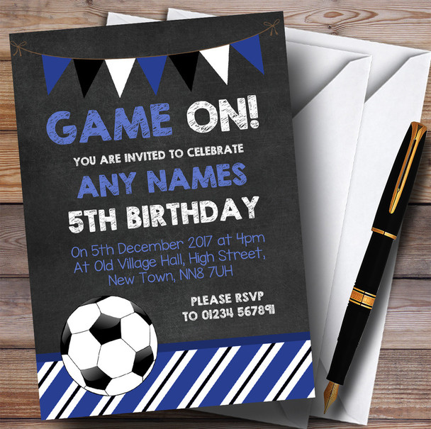 Chalk Bunting Football Blue Children's Birthday Party Invitations