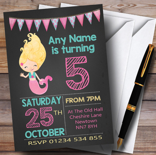 Chalk Bunting Mermaid Children's Birthday Party Invitations