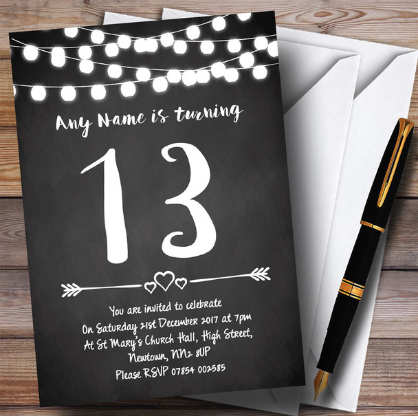 Chalk Style Lights 13th Personalized Birthday Party Invitations
