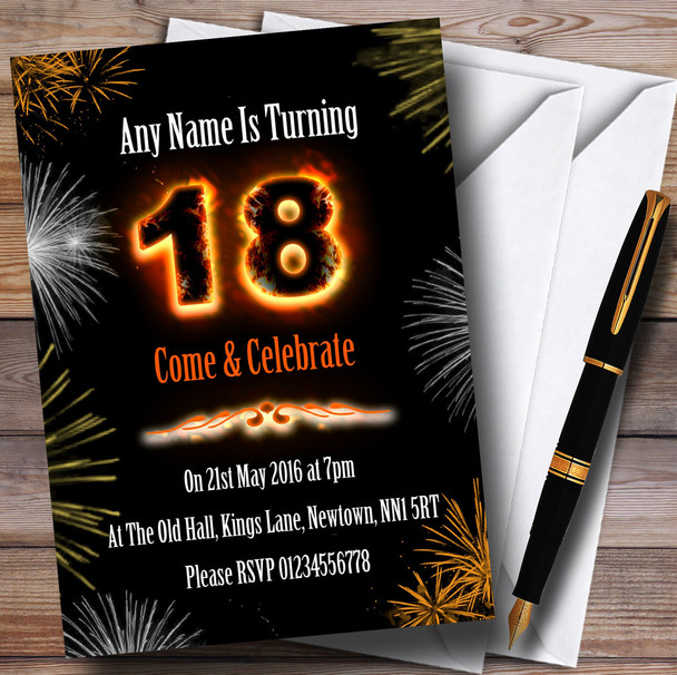Fire And Fireworks 18Th Birthday Party Personalized Invitations
