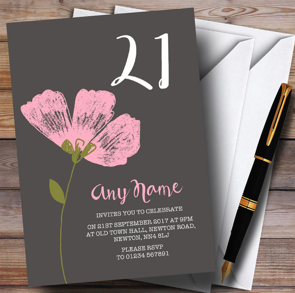 Pink Watercolour Flower 21st Personalized Birthday Party Invitations