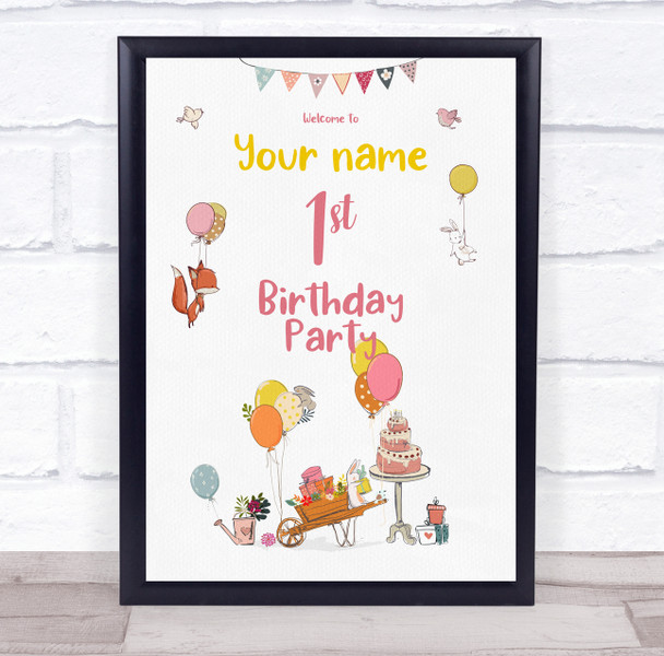 Animals Balloon Cake Girl Welcome To Birthday Personalized Event Party Sign