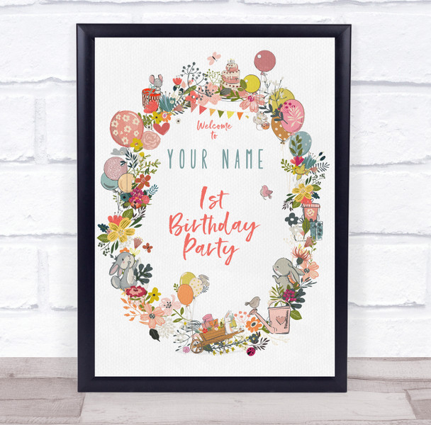 Balloon Bunny Floral Wreath Birthday Personalized Event Party Decoration Sign Balloon Bunny Floral Wreath Birthday Personalized Event Party Decoration Sign