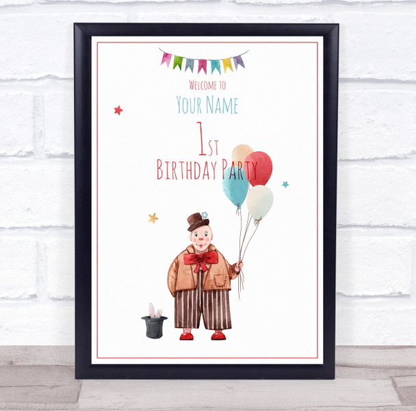 Clown With Balloons Rabbit In Hat Birthday Personalized Event Party Sign Clown With Balloons Rabbit In Hat Birthday Personalized Event Party Sign