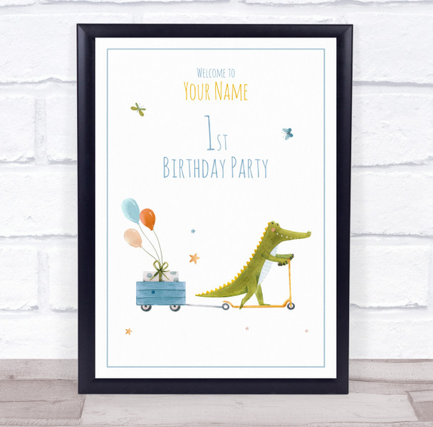 Crocodile On Scooter Birthday Personalized Event Occasion Party Decoration Sign