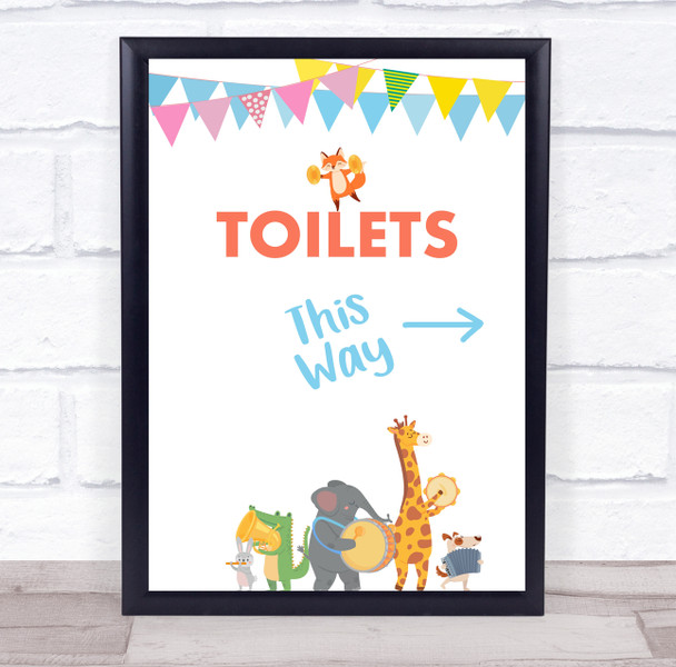 Cute Animals Instruments Birthday Toilets This Way Right Personalized Party Sign Cute Animals Instruments Birthday Toilets This Way Right Personalized Party Sign