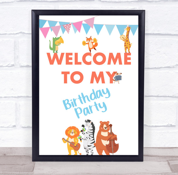 Cute Animals Instruments Bunting Birthday Welcome To My Personalized Party Sign