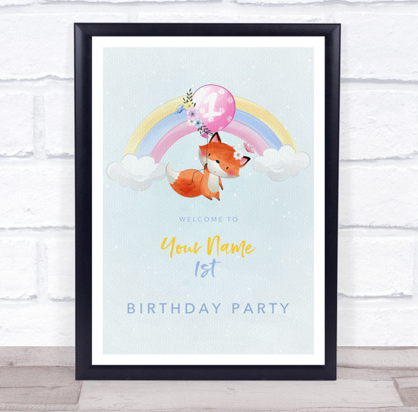 Cute Fox Balloons And Rainbow Welcome Birthday Personalized Event Party Sign