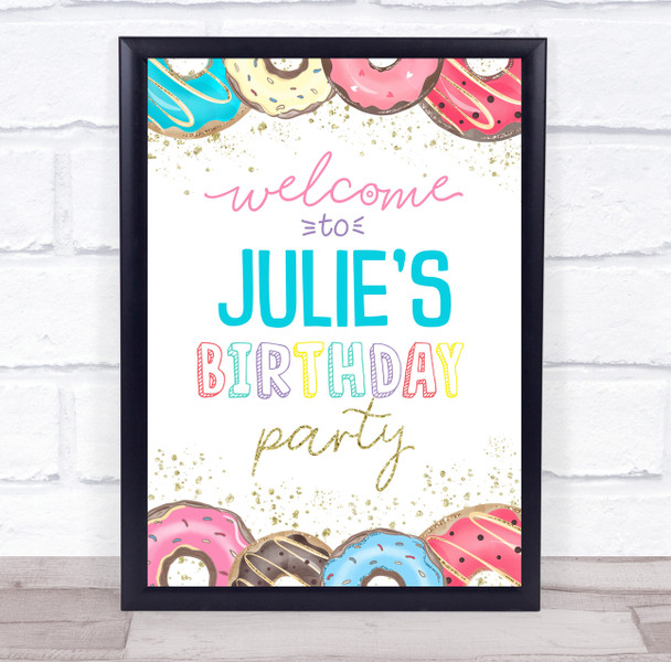 Cutesy Doughnuts Birthday Welcome Personalized Event Party Decoration Sign