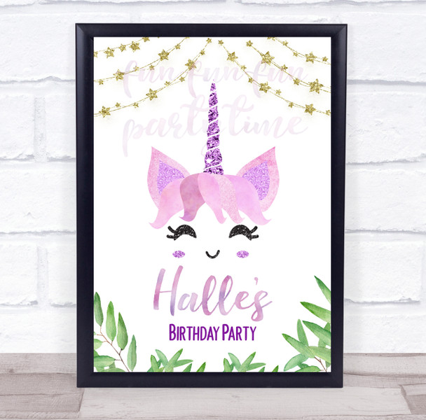 Glittery Unicorn & Watercolor Birthday Personalized Event Party Decoration Sign