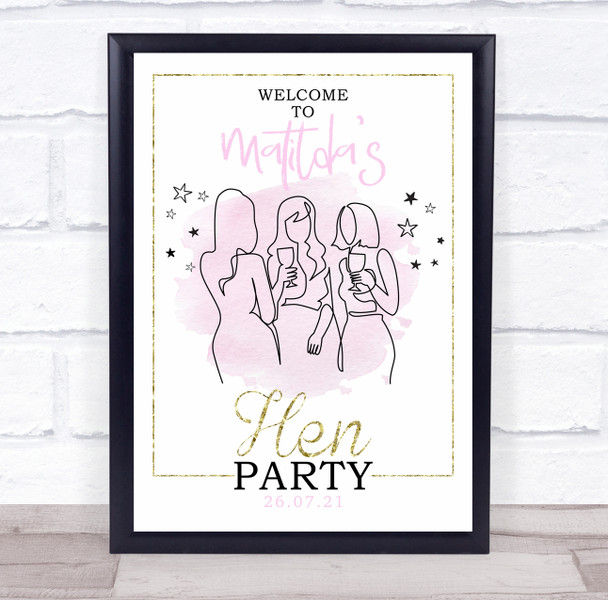 Hen Do Classic Line Style Name & Date Personalized Event Party Decoration Sign