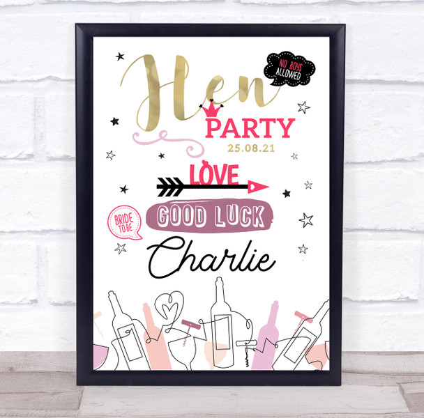 Hen Do Crazy Fun Good Luck Gold & Pink Personalized Event Party Decoration Sign