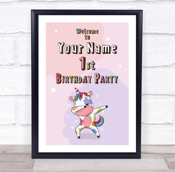 Multicolored Dabbing Unicorn Birthday Personalized Event Party Decoration Sign