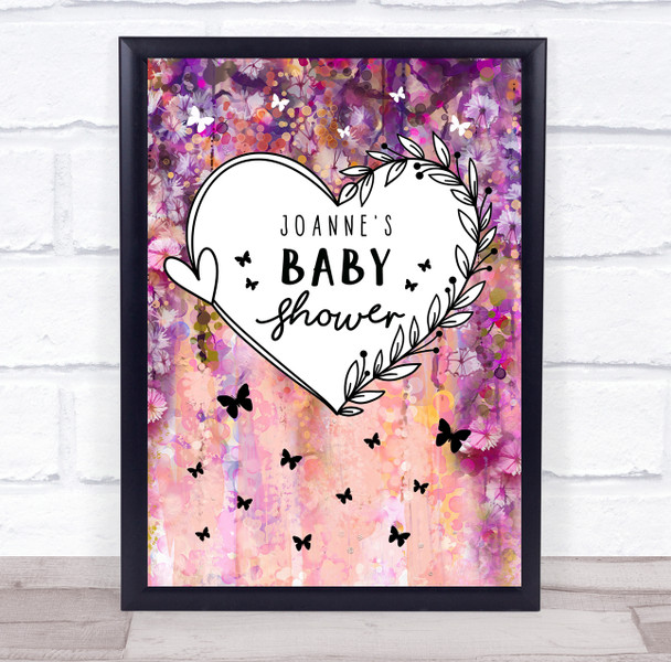 Violet Floral Baby Shower Heart Personalized Event Party Decoration Sign